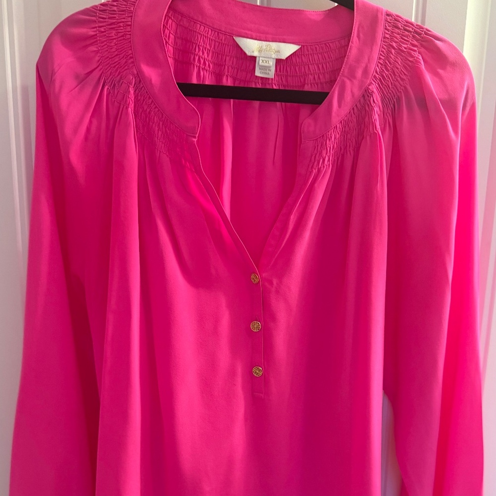 Lilly Pulitzer Elsa Silk Blouse - Parigi Pink - Size XXL